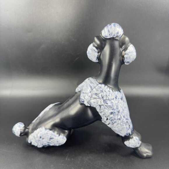 Vintage MCM Poodle Dog Figurine Crackle Glaze Black White Spots Ceramic Decor - Picture 10 of 13